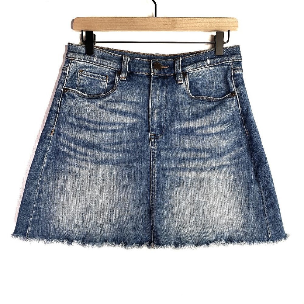 Blank NYC Raw Hem Denim Mini Skirt 27‎ 4 Blue Jean A-Line